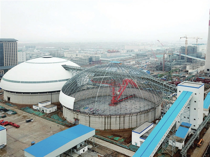 山西合成生物產業(yè)生態(tài)園熱電聯(lián)產項目epc總承包 項目圓形煤場-球形鋼網(wǎng)架工程
